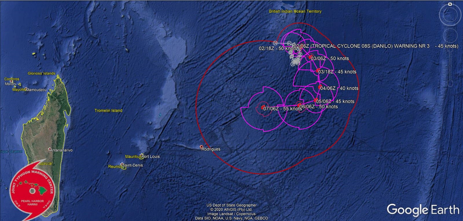 TC 08S(DANILO). WARNING 3:  DUE TO THE VERY COMPLEX AND UNCERTAIN TRACK  AND INTENSITY SCENARIO AND GUIDANCE, THERE IS OVERALL LOW CONFIDENCE  IN BOTH THE JTWC TRACK AND INTENSITY FORECAST. TC 08S(DANILO). WARNING 3:  DUE TO THE VERY COMPLEX AND UNCERTAIN TRACK  AND INTENSITY SCENARIO AND GUIDANCE, THERE IS OVERALL LOW CONFIDENCE  IN BOTH THE JTWC TRACK AND INTENSITY FORECAST.