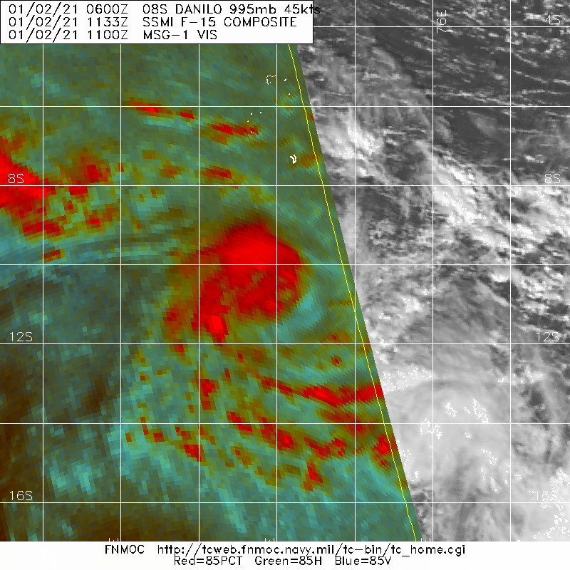 TC 08S: 02/1133UTC: THE LOW LEVEL CIRCULATION IS OFFSET TO THE SOUTHEAST OF THE MID  TO UPPER-LEVEL ROTATION.