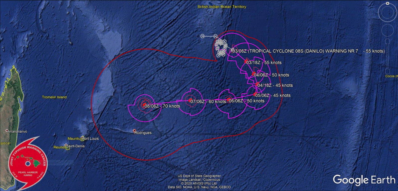 TC 08S IS FORECAST TO REMAIN AT 55 KNOTS THROUGH 12H,  BUT WEAKEN TO 45 KNOTS BY 48H AS THE CORE IS DISRUPTED BY  INTERACTION AND ULTIMATE ABSORBTION OF INVEST 93S. AFTER THE SYSTEM  REFORMS AND BEGINS TO MOVE WEST, THE UPPER-LEVEL ENVIRONMENT IS  EXPECTED TO IMPROVE ALLOWING FOR STEADY INTENSIFICATION THROUGH 120H. TC 08S IS FORECAST TO REMAIN AT 55 KNOTS THROUGH 12H,  BUT WEAKEN TO 45 KNOTS BY 48H AS THE CORE IS DISRUPTED BY  INTERACTION AND ULTIMATE ABSORBTION OF INVEST 93S. AFTER THE SYSTEM  REFORMS AND BEGINS TO MOVE WEST, THE UPPER-LEVEL ENVIRONMENT IS  EXPECTED TO IMPROVE ALLOWING FOR STEADY INTENSIFICATION THROUGH 120H.