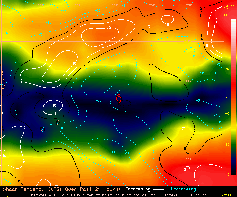 SHEAR TENDENCY IS FAVOURABLE ALONG THE FORECAST TRACK. THE UW-CIMSS Experimental Vertical Shear and TC Intensity Trend Estimates IS FAVOURABLE ONCE AGAIN AFTER HAVING BEEN NEUTRAL SINCE 08/00UTC. SHEAR TENDENCY IS FAVOURABLE ALONG THE FORECAST TRACK. THE UW-CIMSS Experimental Vertical Shear and TC Intensity Trend Estimates IS FAVOURABLE ONCE AGAIN AFTER HAVING BEEN NEUTRAL SINCE 08/00UTC.