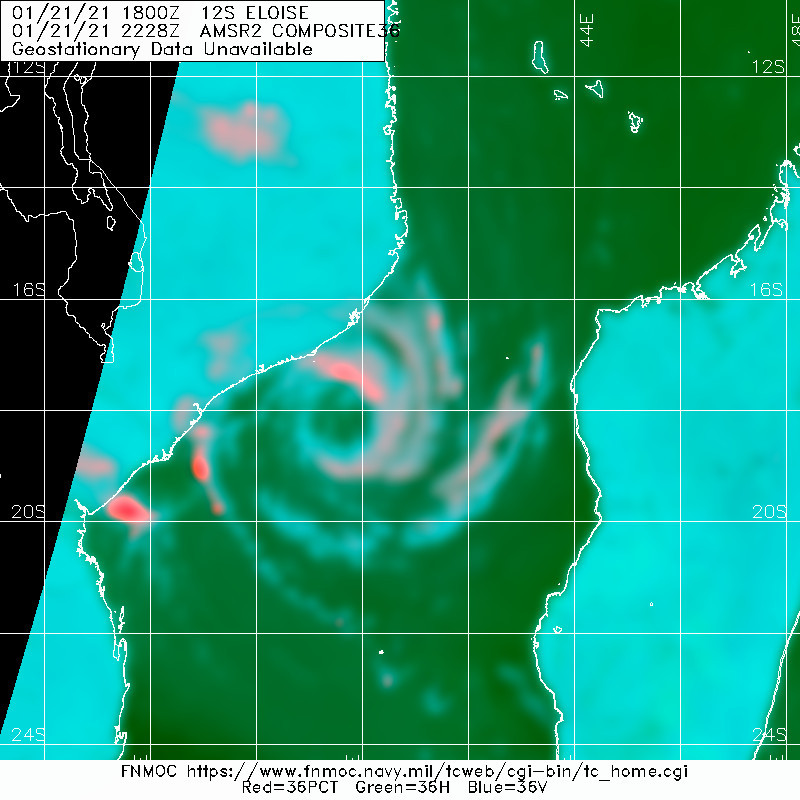 21/2238UTC. MICROWAVE DEPICTING THE IMPROVING SIGNATURE OF 12S(ELOISE). 21/2238UTC. MICROWAVE DEPICTING THE IMPROVING SIGNATURE OF 12S(ELOISE).