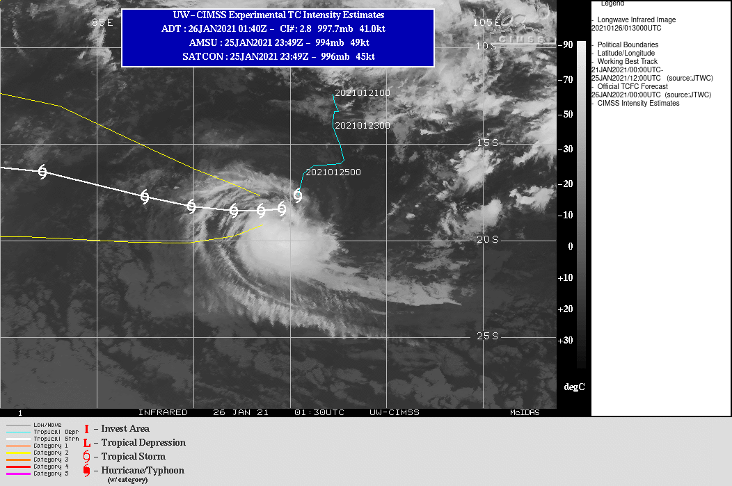 13S. WARNING 11.THE OVERALL ENVRIONMENT IS EXPECTED TO BE  MARGINAL THROUGH 48H, WITH UPPER-LEVEL CONVERGENCE DEVELOPING  AFTER 12H AS THE SYSTEM MOVES AWAY FROM THE UPPER-LEVEL RIDGE  AXIS. INTENSITY WILL REMAIN FLAT, WITH SOME DIRUNALLY DRIVEN  EXCURSIONS BOTH HIGHER AND LOWER, THROUGH 48H. SOME MINOR  INTENSIFICATION IS EXPECTED BY 72H AS THE SYSTEM MOVES OVER  WARMER WATERS AND UPPER-LEVEL OUTFLOW IMPROVES. 13S. WARNING 11.THE OVERALL ENVRIONMENT IS EXPECTED TO BE  MARGINAL THROUGH 48H, WITH UPPER-LEVEL CONVERGENCE DEVELOPING  AFTER 12H AS THE SYSTEM MOVES AWAY FROM THE UPPER-LEVEL RIDGE  AXIS. INTENSITY WILL REMAIN FLAT, WITH SOME DIRUNALLY DRIVEN  EXCURSIONS BOTH HIGHER AND LOWER, THROUGH 48H. SOME MINOR  INTENSIFICATION IS EXPECTED BY 72H AS THE SYSTEM MOVES OVER  WARMER WATERS AND UPPER-LEVEL OUTFLOW IMPROVES.