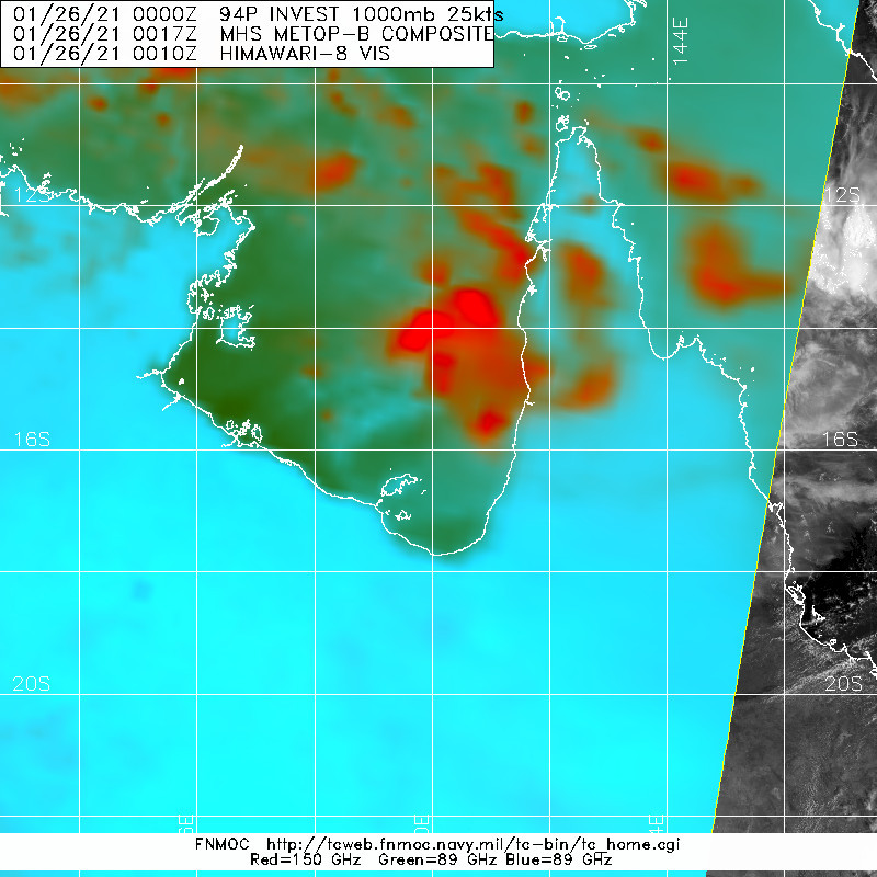 INVEST 94P. 26/0013UTC.CYCLING DEEP CONVECTION OVER A BROAD LOW  LEVEL CIRCULATION (LLC) WITH ADDITIONAL FLARING CONVECTION TO THE  NORTHEAST. INVEST 94P. 26/0013UTC.CYCLING DEEP CONVECTION OVER A BROAD LOW  LEVEL CIRCULATION (LLC) WITH ADDITIONAL FLARING CONVECTION TO THE  NORTHEAST.