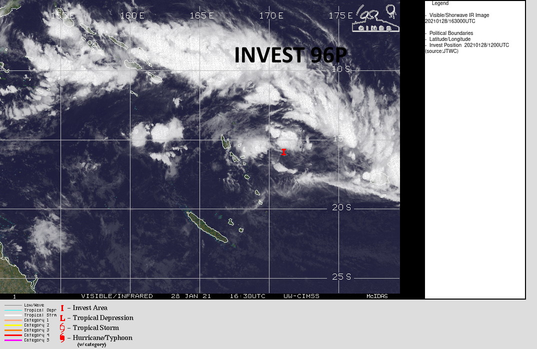 INVEST 96P. TROPICAL CYCLONE FORMATION ALERT. THE AREA IS SLOWLY CONSOLIDATING APPRX 740KM TO THE NORTHWEST OF SUVA/FIJI.