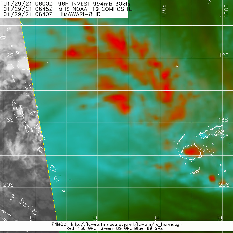 INVEST 96P.MICROWAVE IMAGE REVEALS CURVED DEEP CONVECTIVE BANDING WRAPPING INTO A CONSOLIDATING LOW LEVEL CIRCULATION WHEREAS A 282133Z METOP-B ASCAT IMAGE DEPICTS HIGHER (30 KTS) WINDS OFFSET TO THE NORTH OF THE SYSTEM WITH WEAKER WINDS ELSEWHERE.
