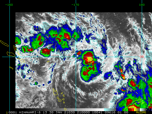 16P. 30/21UTC. ANIMATED ENHANCED  INFRARED (EIR) SATELLITE IMAGERY DEPICTS TWO AREAS OF COMPACT DEEP  CONVECTION, ONE NEAR THE ASSESSED CENTER AND THE OTHER DISPLACED TO  THE NORTH, WITH LOW-LEVEL BANDS WRAPPING INTO THE SOUTHERN  CONVECTIVE AREA.