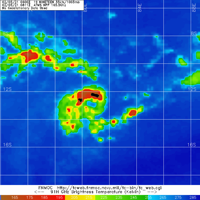 05/0811UTC. MICROWAVE IMAGES REVEAL AN INTENSE CURVED BAND OF DEEP CONVECTION WRAPPING FROM THE WESTERN QUADRANT INTO THE NORTHERN QUADRANT OF THE SYSTEM WITH A SMALL CORE (APPROXIMATELY 100KM DIAMETER) SURROUNDING A DEVELOPING, RAGGED MICROWAVE EYE FEATURE.