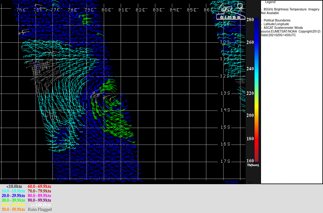 051452Z ASCAT-A IMAGE REVEALS A LOW LEVEL CIRCULATION CENTER(LLCC) WITH 30-35 KNOT WINDS, HOWEVER THE LLCC IS ON THE EDGE OF THE PASS AND ONLY SHOWS THE WESTERN SEMICIRCLE LEADING TO THE CONCLUSION THAT IT IS NOT REPRESENTATIVE OF THE CURRENT INTENSITY.