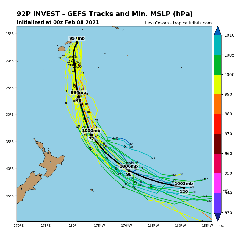 INVEST 92P. ENVIRONMENTAL  ANALYSIS SHOWS A MINIMALLY FAVORABLE ENVIRONMENT WITH MODERATE (15- 20 KTS) VERTICAL WIND SHEAR OFFSET BY WARM (27-29C) SEA SURFACE  TEMPERATURES AND GOOD POLEWARD OUTFLOW. NUMERICAL MODELS ARE IN  GENERAL AGREEMENT THAT 92P WILL CONSOLIDATE AS IT TRACKS POLEWARD  WITHIN THE SOUTH PACIFIC CONVERGENCE ZONE.