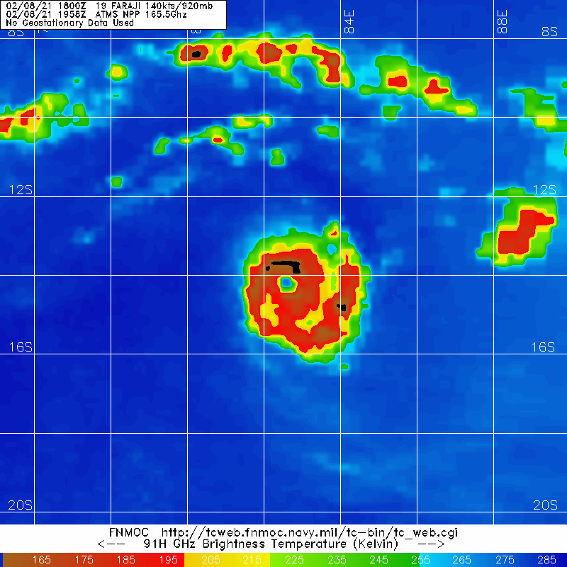 19S(FARAJI). 08/1958UTC. MICROWAVE DEPICTS A VERY COMPACT AND INTENSE SYSTEM WITH A DISTINCT EYE FEATURE SURROUNDED WITH INTENSE CONVECTION. 19S(FARAJI). 08/1958UTC. MICROWAVE DEPICTS A VERY COMPACT AND INTENSE SYSTEM WITH A DISTINCT EYE FEATURE SURROUNDED WITH INTENSE CONVECTION.