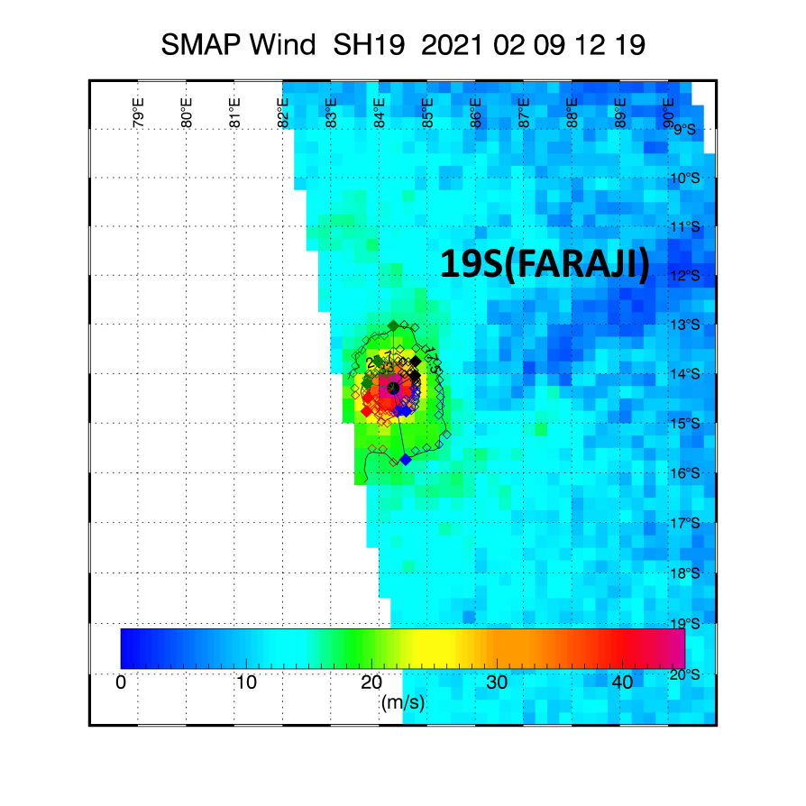 19S(FARAJI). 09/1219UTC. SMAP(NASA) READ 10MINUTES 96KNOTS WINDS. 19S(FARAJI). 09/1219UTC. SMAP(NASA) READ 10MINUTES 96KNOTS WINDS.