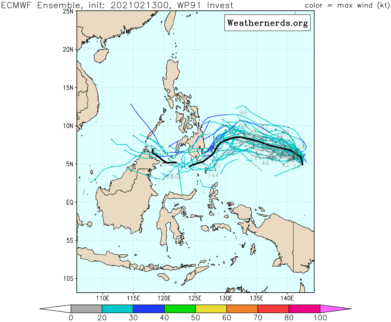 INVEST 91W. UPPER LEVEL ANALYSIS INDICATES INVEST  91W IS IN A FAVORABLE ENVIRONMENT FOR POTENTIAL TROPICAL DEVELOPMENT  WITH GOOD WESTWARD AND NORTHWARD OUTFLOW, LOW (10-15KT) VERTICAL  WIND SHEAR, AND WARM (29-30C) SEA SURFACE TEMPERATURES. GLOBAL  MODELS ARE IN AGREEMENT THAT INVEST 91W WILL TRACK WESTWARD WITH  POSSIBLE CONSOLIDATION OVER THE NEXT 5 DAYS. INVEST 91W. UPPER LEVEL ANALYSIS INDICATES INVEST  91W IS IN A FAVORABLE ENVIRONMENT FOR POTENTIAL TROPICAL DEVELOPMENT  WITH GOOD WESTWARD AND NORTHWARD OUTFLOW, LOW (10-15KT) VERTICAL  WIND SHEAR, AND WARM (29-30C) SEA SURFACE TEMPERATURES. GLOBAL  MODELS ARE IN AGREEMENT THAT INVEST 91W WILL TRACK WESTWARD WITH  POSSIBLE CONSOLIDATION OVER THE NEXT 5 DAYS.