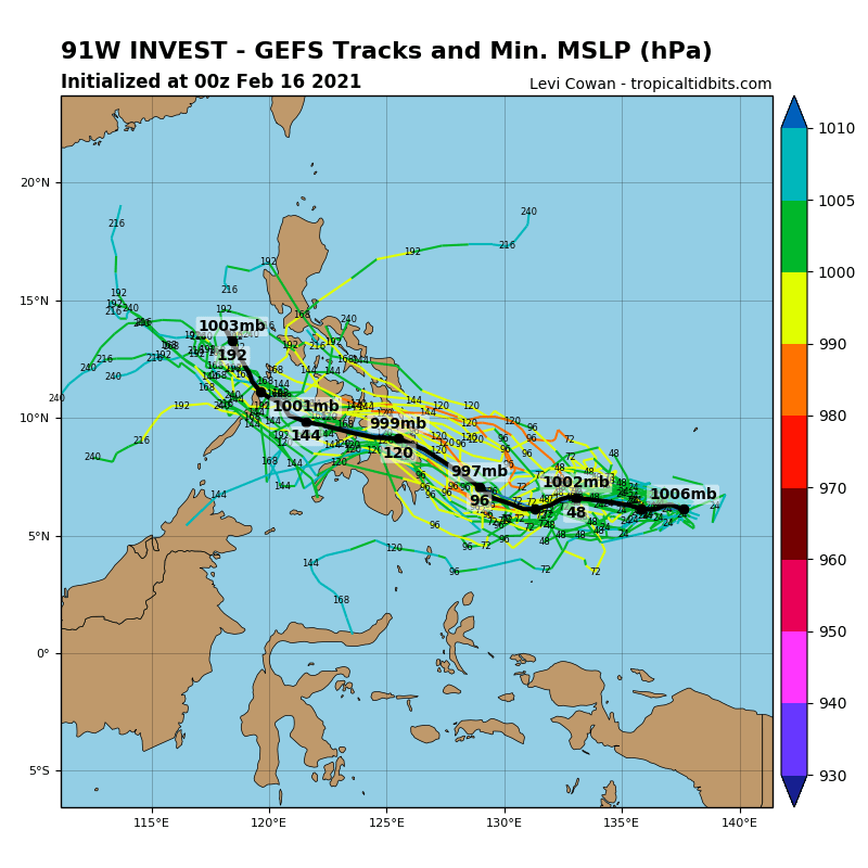 INVEST 91W. UPPER LEVEL ANALYSIS INDICATES  INVEST 91W IS IN A FAVORABLE ENVIRONMENT FOR POTENTIAL TROPICAL  DEVELOPMENT WITH POLEWARD OUTFLOW, LOW TO MODERATE (10-20KT)  VERTICAL WIND SHEAR, AND WARM (29-30C) SEA SURFACE TEMPERATURES.  GLOBAL MODELS ARE IN AGREEMENT THAT INVEST 91W WILL TRACK WEST- NORTHWESTWARD AND STRENGTHEN TO WARNING STATUS (25KNOTS) WITHIN 48 HOURS. INVEST 91W. UPPER LEVEL ANALYSIS INDICATES  INVEST 91W IS IN A FAVORABLE ENVIRONMENT FOR POTENTIAL TROPICAL  DEVELOPMENT WITH POLEWARD OUTFLOW, LOW TO MODERATE (10-20KT)  VERTICAL WIND SHEAR, AND WARM (29-30C) SEA SURFACE TEMPERATURES.  GLOBAL MODELS ARE IN AGREEMENT THAT INVEST 91W WILL TRACK WEST- NORTHWESTWARD AND STRENGTHEN TO WARNING STATUS (25KNOTS) WITHIN 48 HOURS.