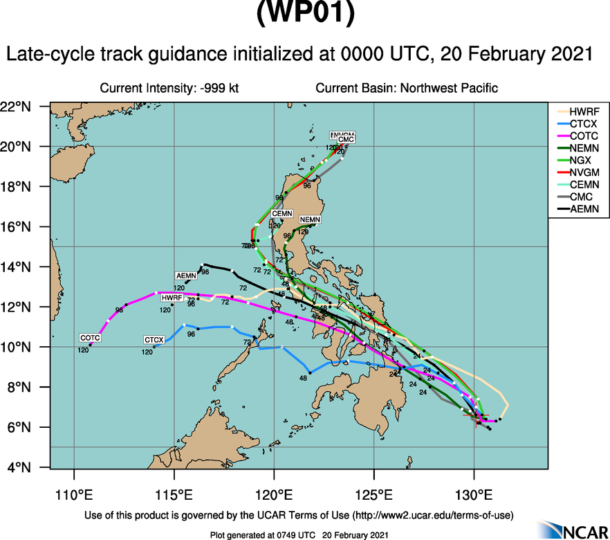 01W(DUJUAN). NUMERICAL MODELS DIVERGE SIGNIFICANTLY TO 445KM+ BY 48H. THIS,  PLUS THE UNCERTAINTY IN THE EVENTUAL NORTHWESTWARD MOTION, LEND LOW  CONFIDENCE IN THE JTWC TRACK FORECAST.