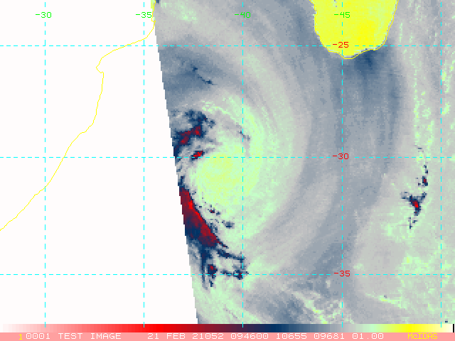 21S(GUAMBE). 21/0946UTC. MICROWAVE DEPICT STRONGER RAIN-BANDS ON THE WESTERN QUADRANT. THE CYCLONIC CIRCULATION WAS WELL DEPICTED BUT THE CORE REMAINED DEEP CONVECTION-FREE. PH.