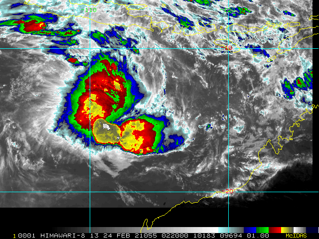 INVEST 98S. 24/0220UTC. ANIMATED ENHANCED INFRARED IMAGERY AND A 231900Z GMI  89GHZ MICROWAVE IMAGE DEPICT A CONSOLIDATING LOW LEVEL CIRCULATION  CENTER WITH PERSISTENT DEEP CONVECTION.