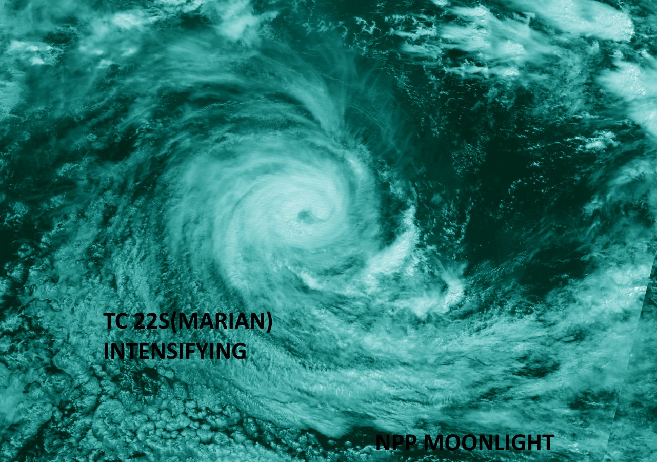 22S(MARIAN). 27/1905UTC. NPP NIGHT VISIBLE. Enhanced by Patrick Hoareau. 22S(MARIAN). 27/1905UTC. NPP NIGHT VISIBLE. Enhanced by Patrick Hoareau.