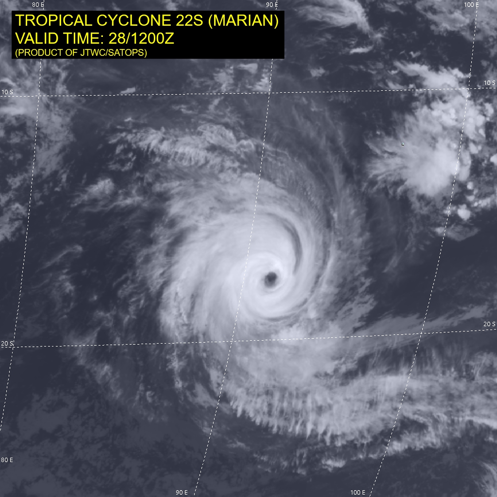 22S(MARIAN). 28/12UTC. GOES-IO(61.5°Est). 22S(MARIAN). 28/12UTC. GOES-IO(61.5°Est).