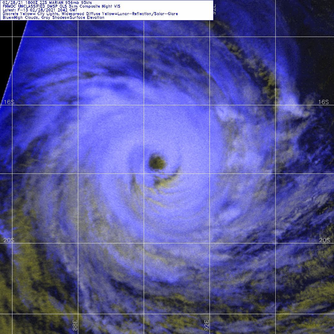 22S(MARIAN). 28/2042UTC. DMSP NIGHT VISIBLE. 22S(MARIAN). 28/2042UTC. DMSP NIGHT VISIBLE.