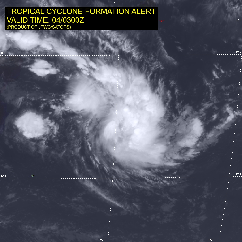 INVEST 90S. ANIMATED ENHANCED INFRARED  SATELLITE IMAGERY AND A 032043Z AMSR2 89 GHZ MICROWAVE IMAGE DEPICT  FORMATIVE BANDING WRAPPING INTO AN CONSOLIDATING LOW LEVEL  CIRCULATION CENTER WITH FLARING CONVECTION IN THE NORTHERN  AND EASTERN SEMICIRCLES.
