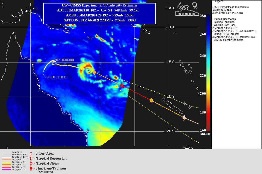 23P(NIRAN). WARNING 17 ISSUED AT 05/03UTC. TC 23P IS CURRENTLY IN A FAVORABLE ENVIRONMENT FOR CONTINUED INTENSIFICATION  WITH LOW VERITCAL WIND SHEAR (5-10 KNOTS), WARM SEA SURFACE  TEMPERATURES (29 DEGREES CELSIUS) AND STRONG POLEWARD OUTFLOW. TC  23P IS CURRENTLY MOVING ALONG AN EXTENSION OF THE SUBTROPICAL RIDGE  POSITIONED TO THE NORTHEAST AND WILL CONTINUE ALONG THIS FEATURE FOR  THE REMAINDER OF THE FORECAST. WHILE TC 23P MAINTAINS ITS FAVORABLE  ENIVONRMENT, IT IS EXPECTED TO INTENSIFY UP TO 125 KNOTS/US CATEGORY 4 BY 12H BEFORE FALLING STEEPLY TO 75 KNOTS/US CATEGORY 1 AT 36H AS TC 23P ENCOUNTERS  HIGH VERTICAL WIND SHEAR (25-30 KNOTS) AND DECREASED UPPER LEVEL  SUPPORT ALONG ITS TRACK SOUTHEASTWARD. TC 23P IS FORECAST TO BEGIN  SUBTROPICAL TRANSITION BY 36H AND COMPLETE TRANSITION TO A STORM  FORCE SUBTROPICAL LOW BY 72H. 23P(NIRAN). WARNING 17 ISSUED AT 05/03UTC. TC 23P IS CURRENTLY IN A FAVORABLE ENVIRONMENT FOR CONTINUED INTENSIFICATION  WITH LOW VERITCAL WIND SHEAR (5-10 KNOTS), WARM SEA SURFACE  TEMPERATURES (29 DEGREES CELSIUS) AND STRONG POLEWARD OUTFLOW. TC  23P IS CURRENTLY MOVING ALONG AN EXTENSION OF THE SUBTROPICAL RIDGE  POSITIONED TO THE NORTHEAST AND WILL CONTINUE ALONG THIS FEATURE FOR  THE REMAINDER OF THE FORECAST. WHILE TC 23P MAINTAINS ITS FAVORABLE  ENIVONRMENT, IT IS EXPECTED TO INTENSIFY UP TO 125 KNOTS/US CATEGORY 4 BY 12H BEFORE FALLING STEEPLY TO 75 KNOTS/US CATEGORY 1 AT 36H AS TC 23P ENCOUNTERS  HIGH VERTICAL WIND SHEAR (25-30 KNOTS) AND DECREASED UPPER LEVEL  SUPPORT ALONG ITS TRACK SOUTHEASTWARD. TC 23P IS FORECAST TO BEGIN  SUBTROPICAL TRANSITION BY 36H AND COMPLETE TRANSITION TO A STORM  FORCE SUBTROPICAL LOW BY 72H.