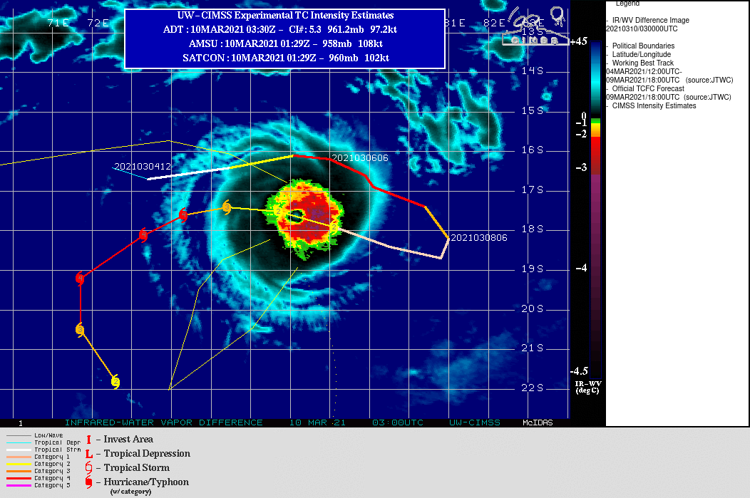 24S(HABANA). EYE POSITION AT 10/04UTC. THE CYCLONE HAS BEEN INTENSIFYING ABOVE THE THE FOREACAST ISSUED AT 09/21UTC.