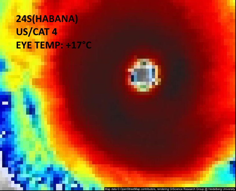 24S(HABANA). 10/0930UTC.MET-8 IS READING AN EYE TEMP OF +17°C AT 0915/0930UTC. AT 0830UTC THE SATELLITE INTENSITY ESTIMATE FROM JTWC WAS T7.0/7.0/D2.5/24HRS  STT: D1.0/03HRS