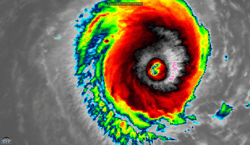 24S(HABANA). 11/09UTC. 9H ANIMATION. THE SYSTEM HAS COMPLETED AN EYEWALL REPLACEMENT CYCLE AS THE NEW RAGGED EYE HAS SHRUNK TO APPROXIMATELY 33KM.THE SYSTEM REMAINS COMPACT AND SYMMETRICAL.11/0830UTC SATELLITE BULLETIN FROM JTWC INDICATES A SHORT-TERM GAIN IN ORGANIZATION FROM 11/06UTC WITH DVORAK BEING AT 6.5/6.5 +0.5/3HOURS. CLICK ON THE IMAGERY TO ANIMATE IF NEEDED.