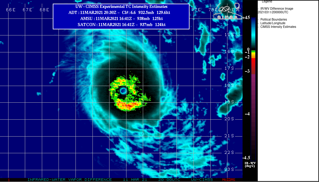 24S(HABANA). ENHANCED INFRARED IMAGERY INDICATES A WELL-DEFINED, CLEAR EYE  SURROUNDED BY A CENTRAL DENSE OVERCAST THAT HAS BEEN PERIODICALLY  BROKEN IN THE WESTERN SEMICIRCLE, POSSIBLY DUE TO DRY ENTRAINMENT AS  UPPER-LEVEL WINDS BEGIN TO BECOME WESTERLY.