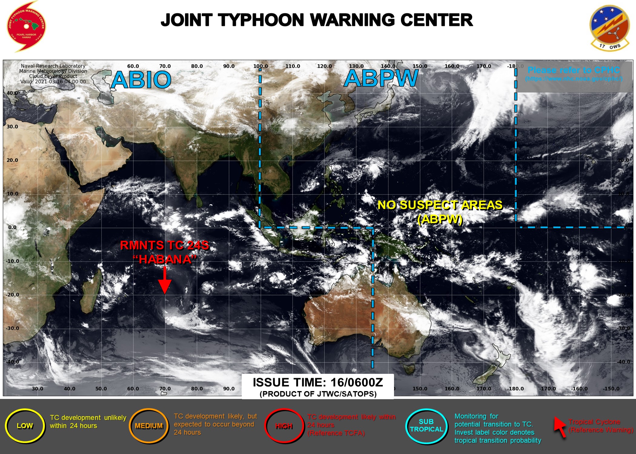 16/09UTC. JTWC IS ISSUING 3HOURLY SATELLITE BULLETINS ON 24S(HABANA). FINAL 12HOURLY WARNING WAS ISSUED AT 15/21UTC.