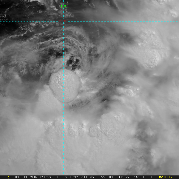 27S. 06/0230UTC. ANIMATED MULTISPECTRAL SATELLITE IMAGERY DEPICTS A WELL- DEFINED LOW-LEVEL CIRCULATION CENTER, WHICH SUPPORTS THE INITIAL POSITION WITH GOOD CONFIDENCE, WITH LIMITED BANDING OVER THE SOUTHERN SEMICIRCLE. 27S. 06/0230UTC. ANIMATED MULTISPECTRAL SATELLITE IMAGERY DEPICTS A WELL- DEFINED LOW-LEVEL CIRCULATION CENTER, WHICH SUPPORTS THE INITIAL POSITION WITH GOOD CONFIDENCE, WITH LIMITED BANDING OVER THE SOUTHERN SEMICIRCLE.