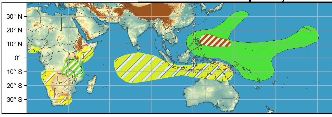 WEEK 2. 14 to 20 April. An elevated chance of TC development also is forecast across the West Pacific. Due to uncertainty on timing, a moderate confidence area covers weeks 1 and 2. WEEK 2. 14 to 20 April. An elevated chance of TC development also is forecast across the West Pacific. Due to uncertainty on timing, a moderate confidence area covers weeks 1 and 2.