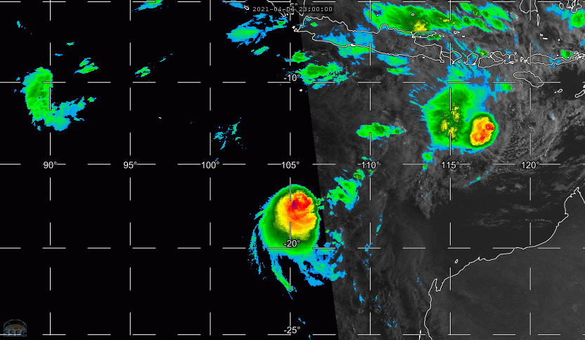 07/08UTC. 9H LOOP. FROM RIGHT TO LEFT: TC 26S(SEROJA). TC 27S AND INVEST 91S. IF NEEDED CLICK TO ANIMATE.