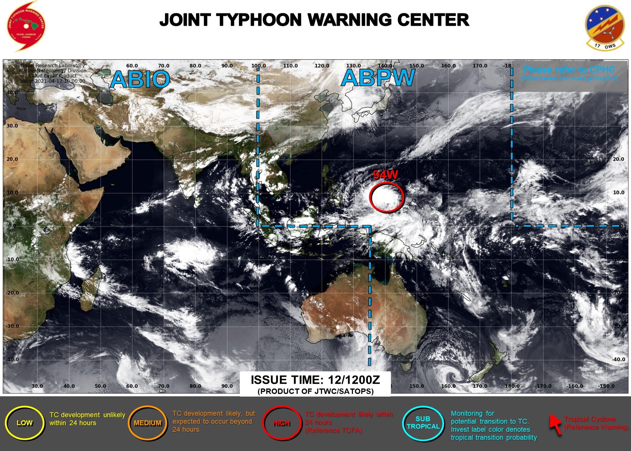 Western North Pacific: tropical cyclone formation alert(TCFA) issued for Invest 94W, 12/1130utc