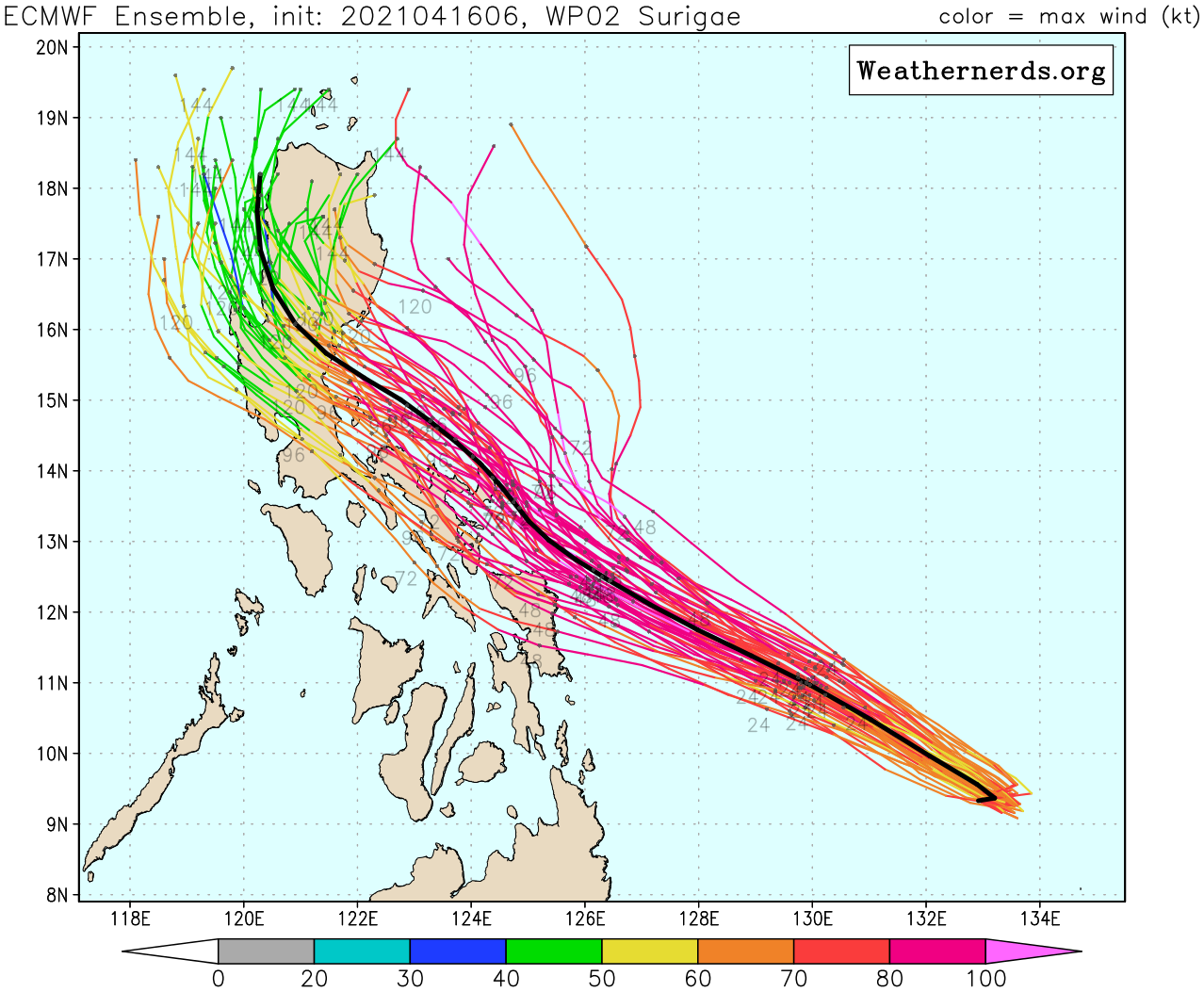 02W(SURIGAE). MODEL GUIDANCE: ECMWF ENSEMBLE.