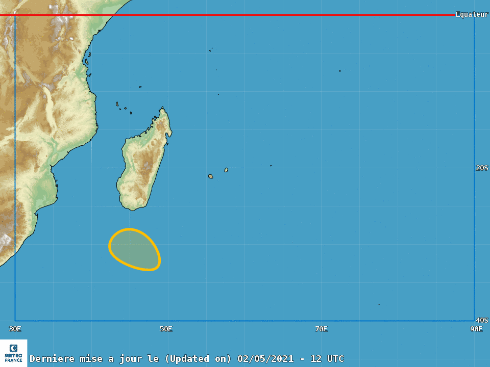 Au cours des prochaines 48h la zone dépressionnaire au Sud de MADA a un potentiel modéré de développement en tempête subtropicale( système hybride, caractéristiques à la fois tropicales et extra-tropicales) selon le CMRS de la RÉUNION.