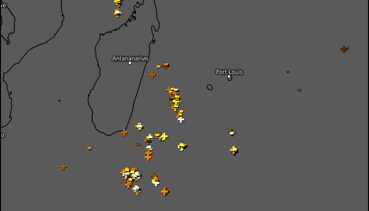 Activité orageuse observée entre 5h15 et 6h15 ce Lundi matin. WUS.