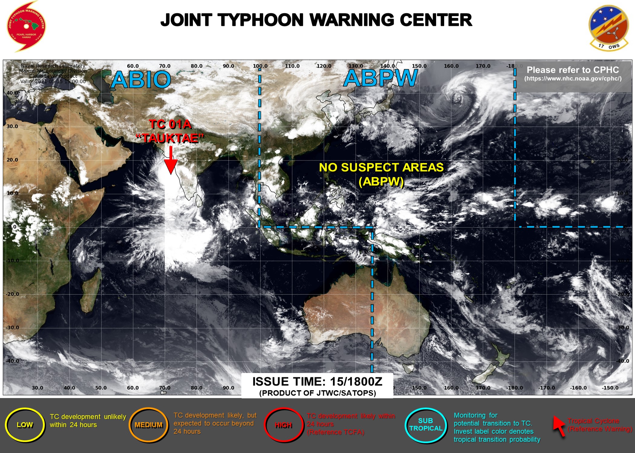 JTWC IS ISSUING 6HOURLY WARNINGS AND 3HOURLY SATELLITE BULLETINS ON TC 01A(TAUKTAE).
