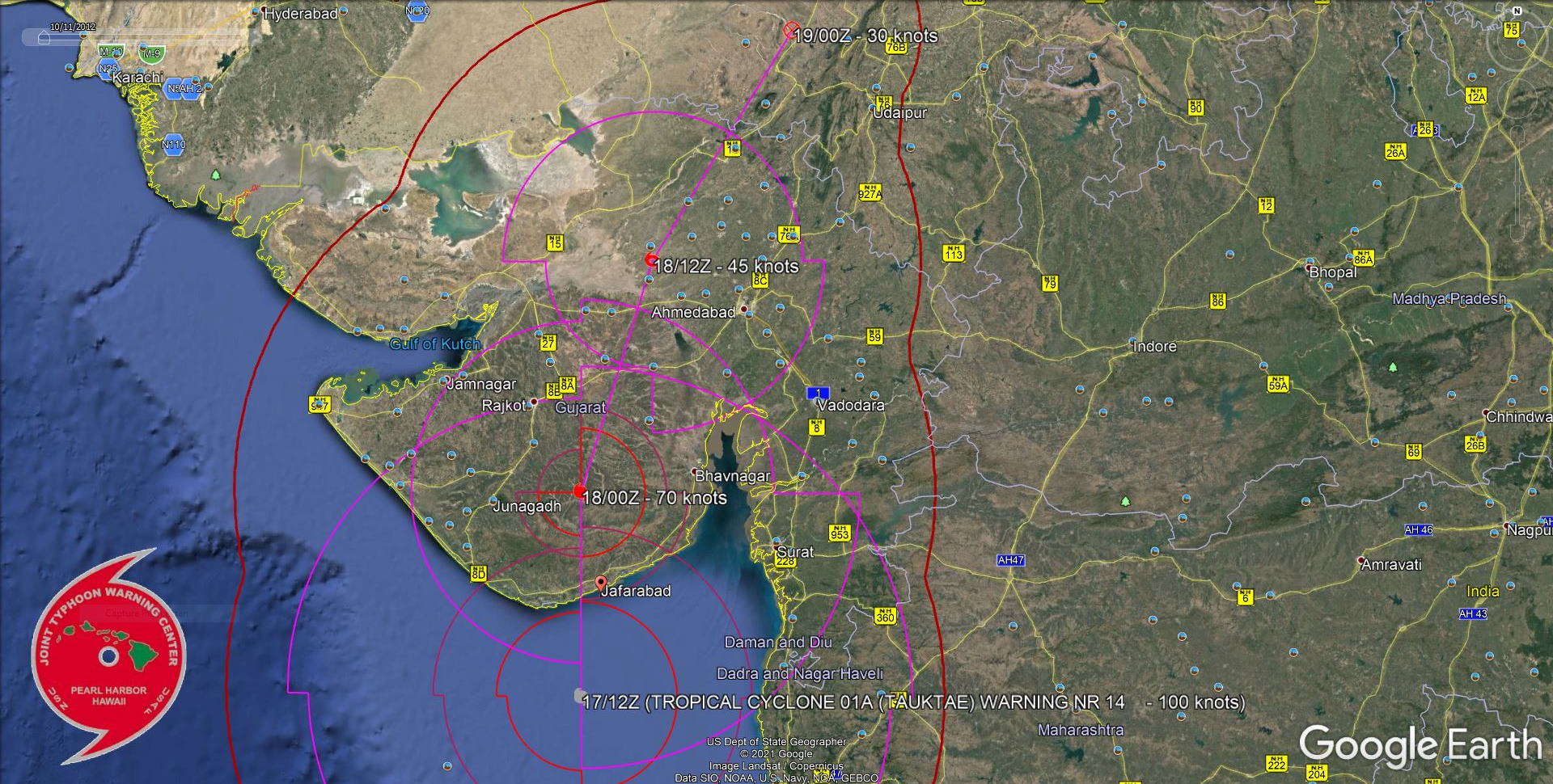 TC 01A(TAUKTAE). WARNING 14. FORECAST LANDFALL AREA. TC 01A(TAUKTAE). WARNING 14. FORECAST LANDFALL AREA.