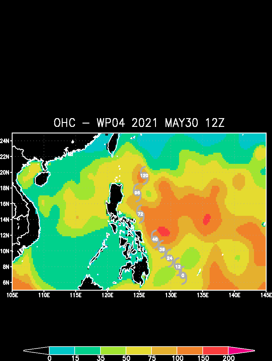TS 04W. 30/12UTC. GOOD OCEAN HEAT CONTENT WILL BE IMPROVING EVEN MORE ALONG THE FORECAST TRACK AFTER 24H.