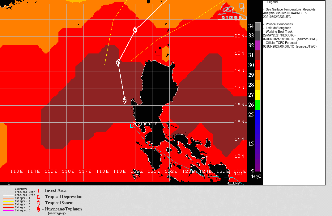 TS 04W IS TRACKING OVER SEA SURFACE TEMPRATURES ABOVE 30C. TS 04W IS TRACKING OVER SEA SURFACE TEMPRATURES ABOVE 30C.