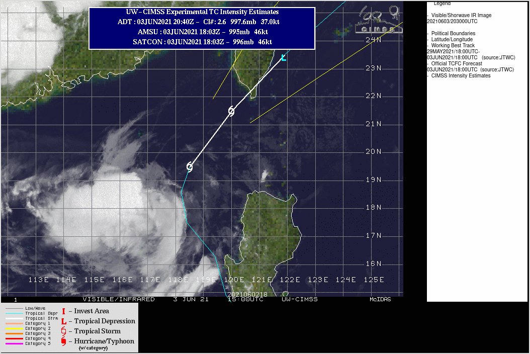 TS 04W. ANIMATED ENHANCED INFRARED SATELLITE IMAGERY SHOWS THE BROAD AREA OF CONVECTION ASSOCIATED WITH  THE SYSTEM HAS BECOME TOTALLY OFFSET TO THE WEST-SOUTHWEST FROM A FULLY EXPOSED LOW LEVEL CIRCULATION CENTER. TS 04W. ANIMATED ENHANCED INFRARED SATELLITE IMAGERY SHOWS THE BROAD AREA OF CONVECTION ASSOCIATED WITH  THE SYSTEM HAS BECOME TOTALLY OFFSET TO THE WEST-SOUTHWEST FROM A FULLY EXPOSED LOW LEVEL CIRCULATION CENTER.