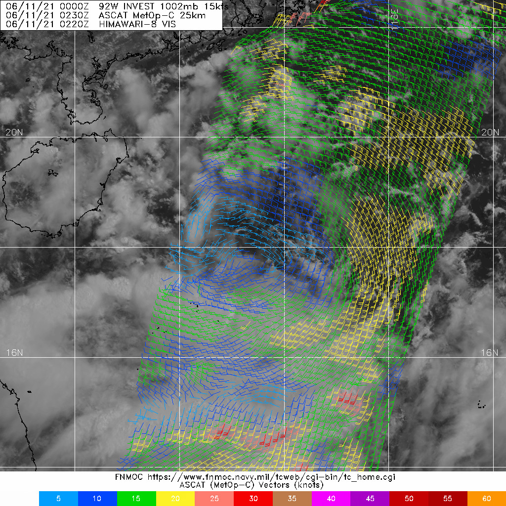 INVEST 92W.ASCAT METOP-C IMAGE SHOWS THAT THE RADIUS OF MAX WINDS EXTENDS APPROXIMATELY 280KM FROM THE CENTER, INDICATING THAT 92W REMAINS A MONSOON DEPRESSION.