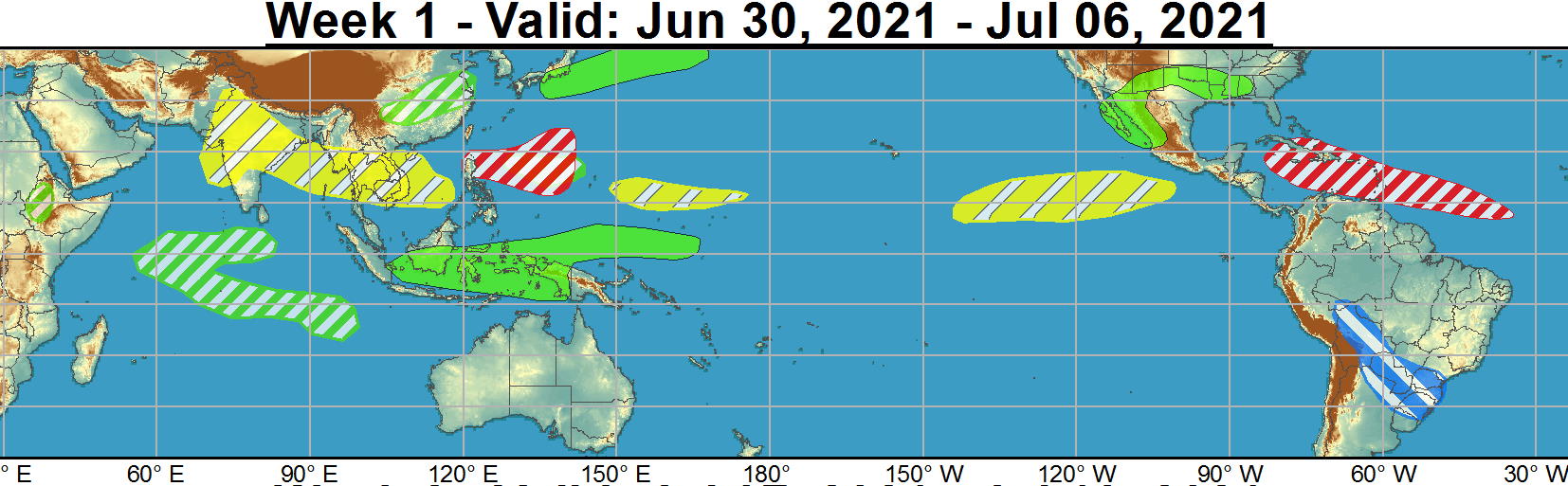 Over the West Pacific, formation odds are enhanced from the northern Philippines to near Guam during week-1. Over the West Pacific, formation odds are enhanced from the northern Philippines to near Guam during week-1.