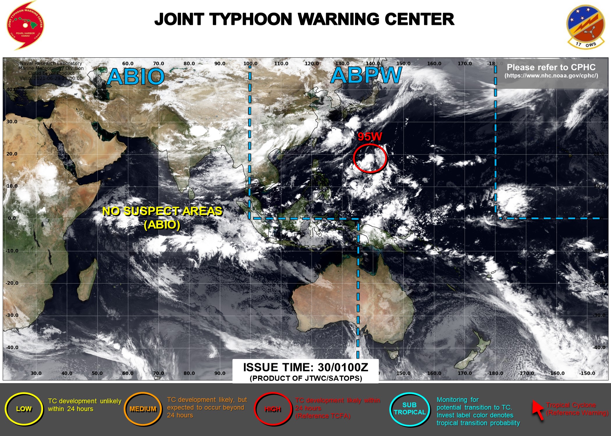 INVEST 95W IS UP-GRADED TO HIGH. 3HOURLY SATELLITE BULLETINS ARE ISSUED BY THE JTWC ON THIS SYSTEM.