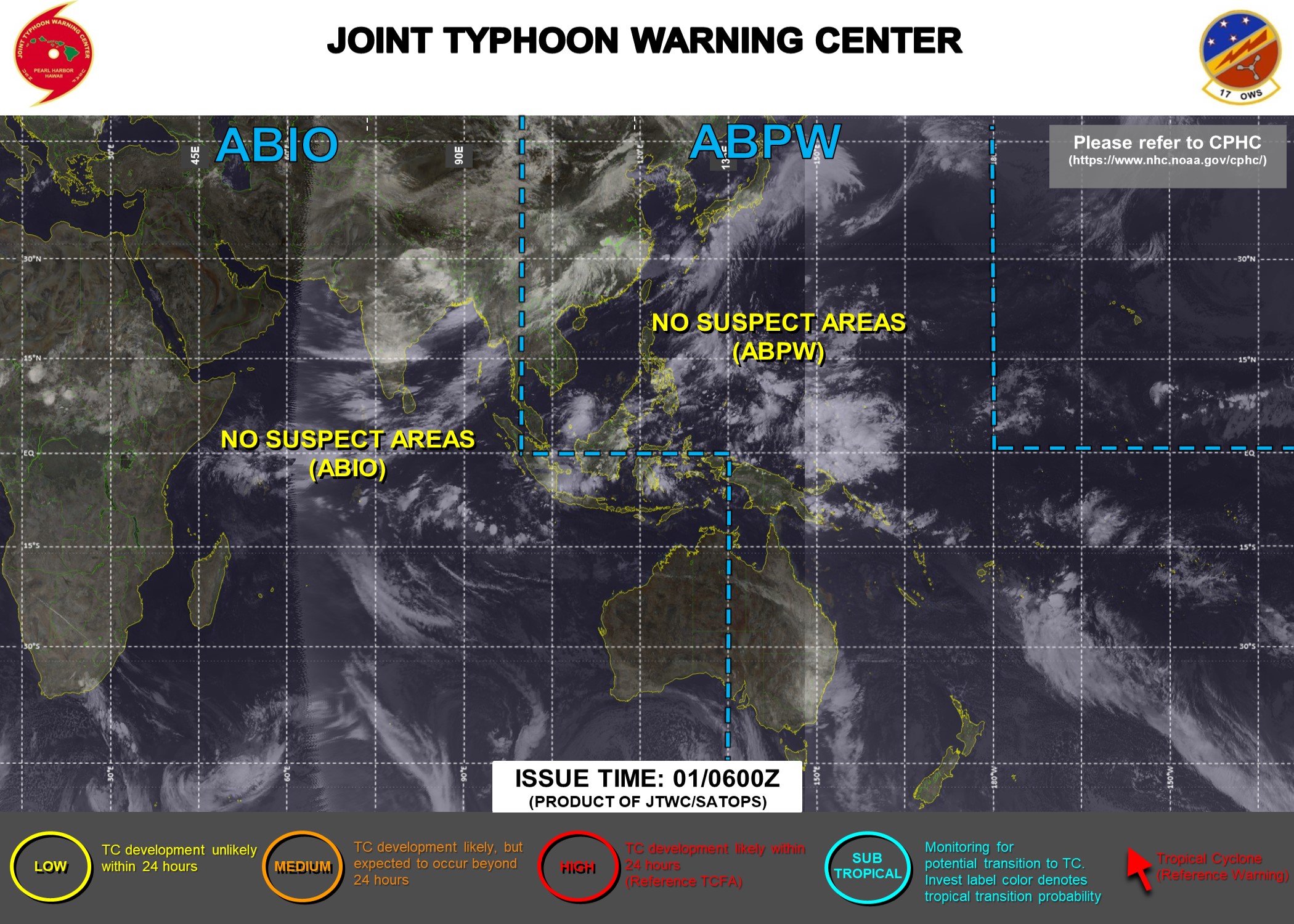 01/06UTC. NO CURRENT SUSPECT AREAS OVER THE JTWC AREA OF RESPONSABILITY.