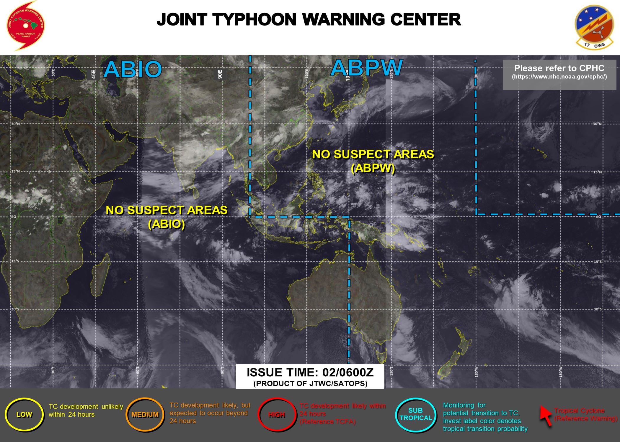 02/06UTC. NO CURRENT SUSPECT AREAS OVER THE JTWC AREA OF RESPONSABILITY.