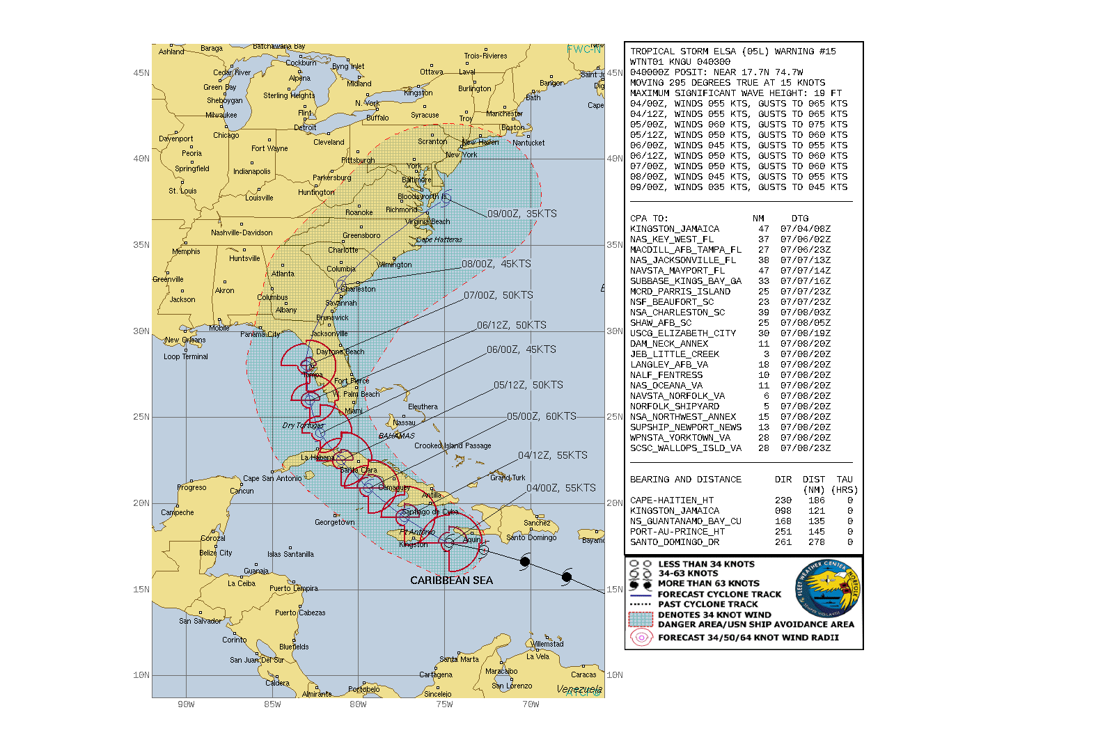 NORTH ATLANTIC. 05L(ELSA). WARNING 15 ISSUED AT 04/03UTC. INTENSITY IS FORECAST TO INCREASE SLIGHTLY NEAR 60KNOTS BY 24HOURS.