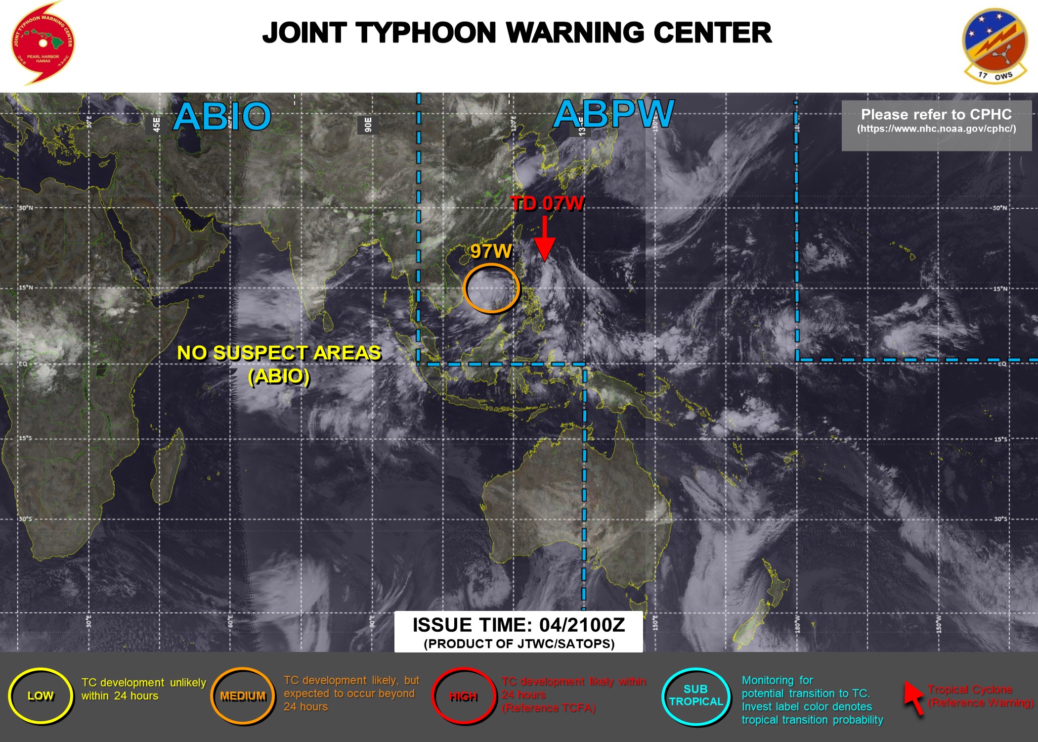 JTWC IS ISSUING 6HOURLY WARNINGS AND 3HOURLY SATELLITE BULLETINS ON TD 07W. INVEST 97W IS STILL MEDIUM. JTWC IS ISSUING 6HOURLY WARNINGS AND 3HOURLY SATELLITE BULLETINS ON TD 07W. INVEST 97W IS STILL MEDIUM.