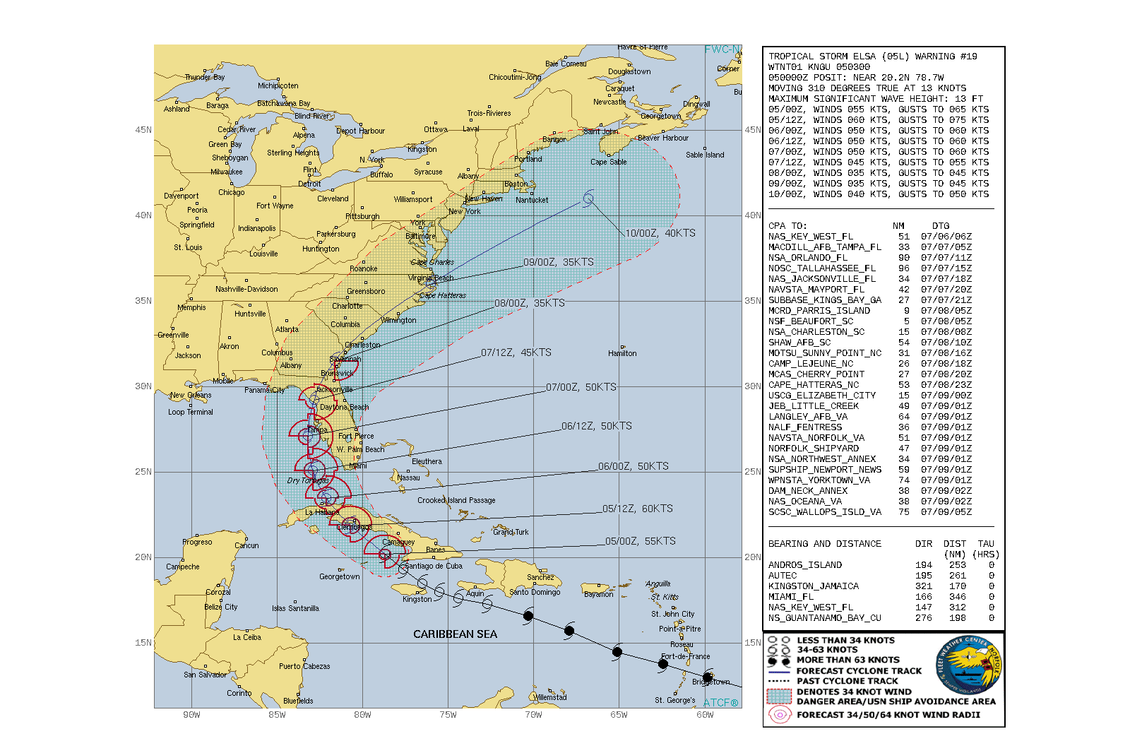 NORTH ATLANTIC. TS 05L(ELSA). WARNING 19 ISSUED AT 05/03UTC.TRACKING SOUTH OF CUBA WHILE INTENSIFYING SLIGHTLY TO 60KNOTS WITHIN 12H. NORTH ATLANTIC. TS 05L(ELSA). WARNING 19 ISSUED AT 05/03UTC.TRACKING SOUTH OF CUBA WHILE INTENSIFYING SLIGHTLY TO 60KNOTS WITHIN 12H.
